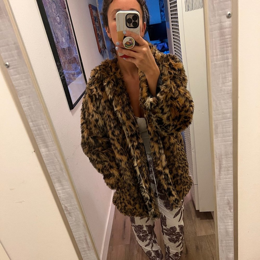 Faux Fur Cheetah Hooded Coat